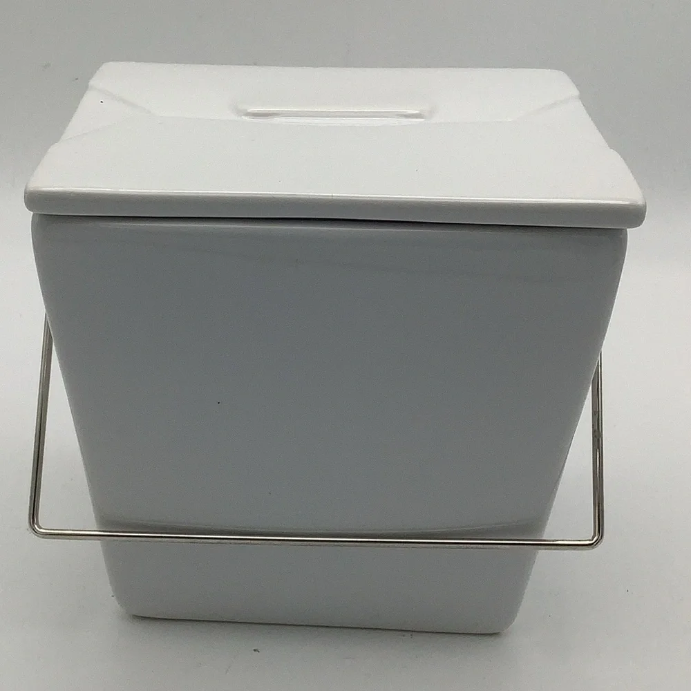 Pottery Barn Ceramic Chinese Take Out Box with Metal Handle